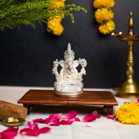 BELYSA COLLECTIVE Siddhivinayak Ganpati Idol for Home Decor 999 Silver Plated Sculpture of Ganpati for Home, Office, Temple and Table Decoration Religious Idol for Pooja, Gift