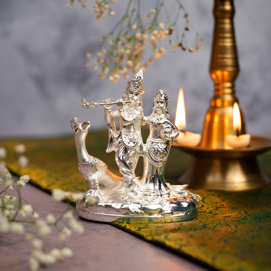 Standing Radha Krishna on Lotus Base Idol for Home Decor 24K Gold and 999 Silver Plated Sculpture for Home, Office, Temple and Pooja Gift