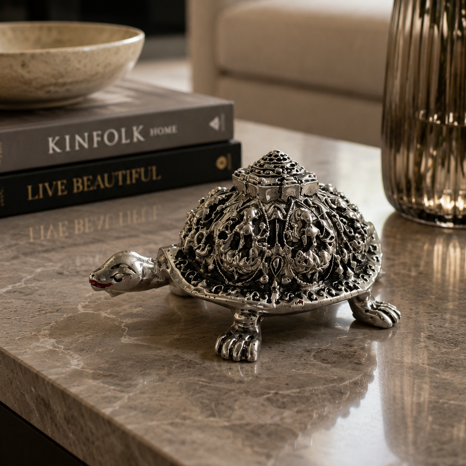 Ashtalakshmi Tortoise silver plated — vastu wealth and prosperity idol — Belysa Collective