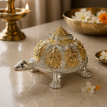 Ashtalakshmi Tortoise 999 Silver Plated idol — eight forms of Lakshmi — home mandir — Belysa Collective