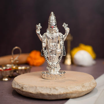 BELYSA COLLECTIVE Venkateswara Balaji Vishnu Idol for Home Decor 999 Silver Plated Sculpture of Vishnu for Home, Office, Temple and Pooja Gift