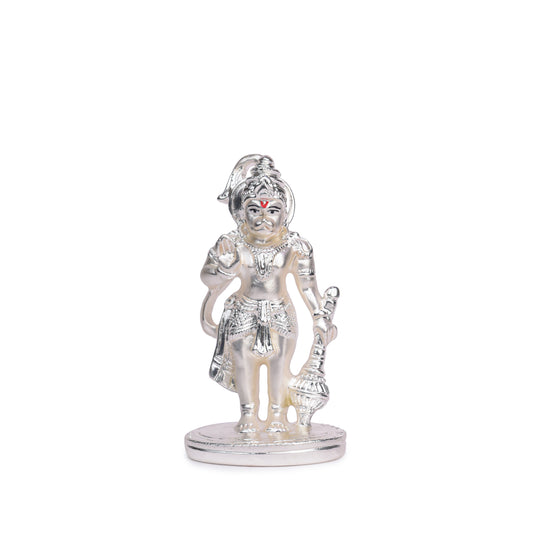 Standing Bajrangbali Hanuman Idol for Home Decor 999 Silver Plated Sculpture of Hanuman for Home, Office, Temple and Table Decoration Religious Idol for Pooja, Gift