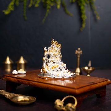 Sitting Radha Krishna with Peacock Idol for Home Decor 24K Gold and 999 Silver Plated Sculpture of Radha Krishna for Home, Office, Temple and Table Decoration Gift