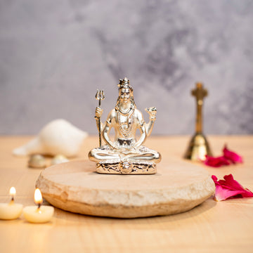 Shivji Dhyan Mudra Murti Idol for Home Decor 999 Silver Plated Sculpture of Shiva for Home, Office, Temple and Table Decoration Religious Idol for Pooja, Gift