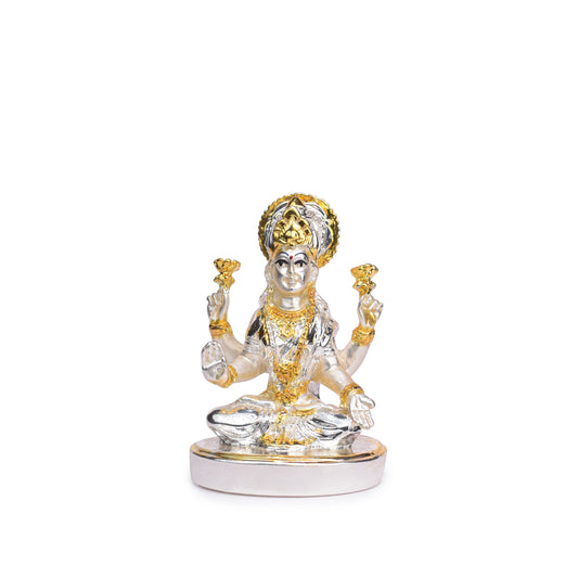 Laxmi Sitting on Oval Base Idol for Home Decor 24K Gold and 999 Silver Plated Sculpture of Laxmi for Home, Office, Temple and Pooja Gift