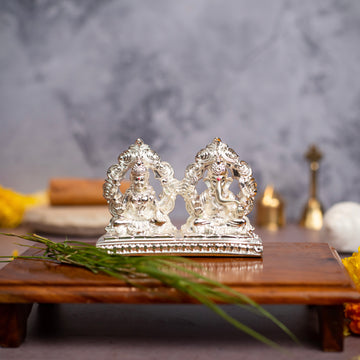 Laxmi Ganpati Pair for Home Decor 999 Silver Plated Sculpture of Laxmi and Ganpati for Home, Office, Temple and Pooja Gift