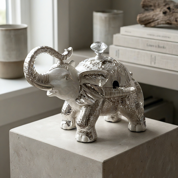 Royal Elephant Caddy Silver Plated Enamel — side view — Indian home décor — Belysa Collective