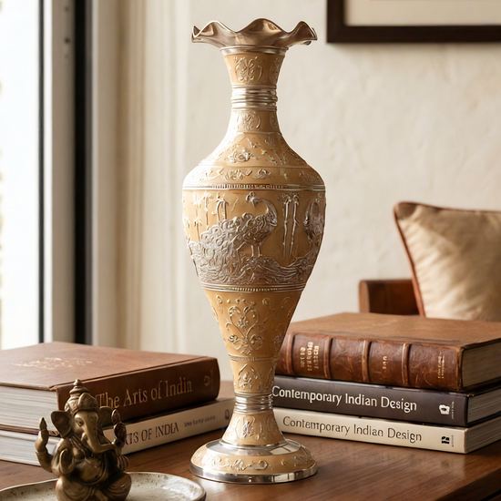 Decorative Enamel Vase 999 Silver Plated — side view — Indian craft décor — Belysa Collective