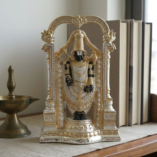 Srinivasa Mangapuram Balaji 999 silver — 8 inch — front view — home mandir — Belysa Collective