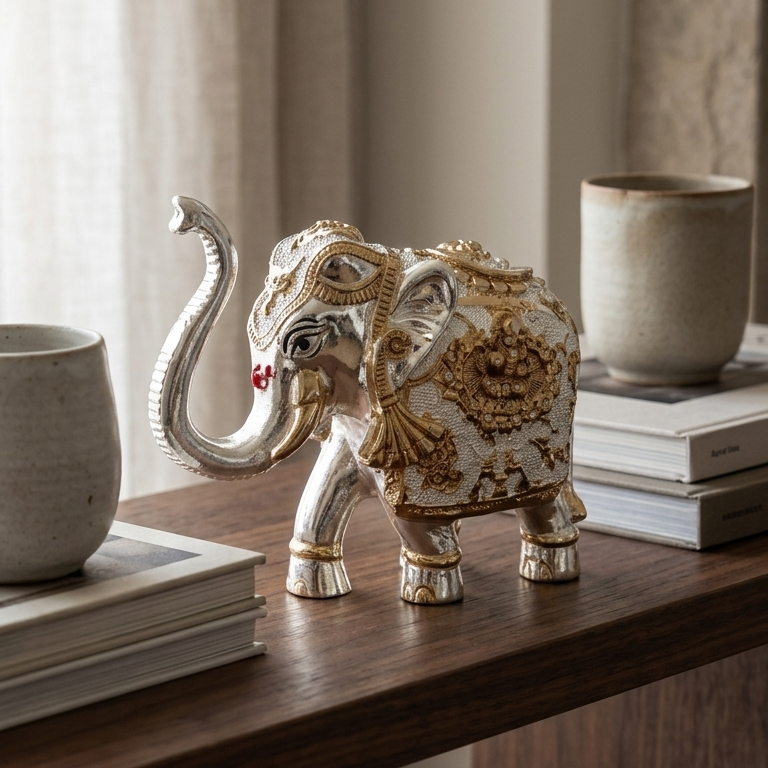 Sacred Elephant 24K gold silver — 3 inch — front view — auspicious gifting — Belysa Collective