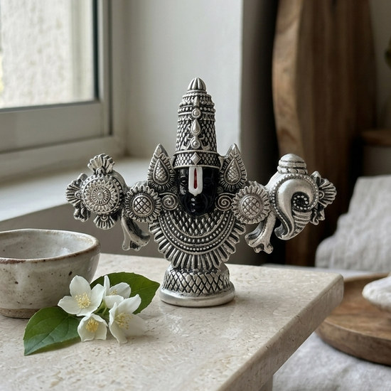 Balaji Face Idol 999 Silver Plated — 5 inch — divine gaze for home mandir — Belysa Collective
