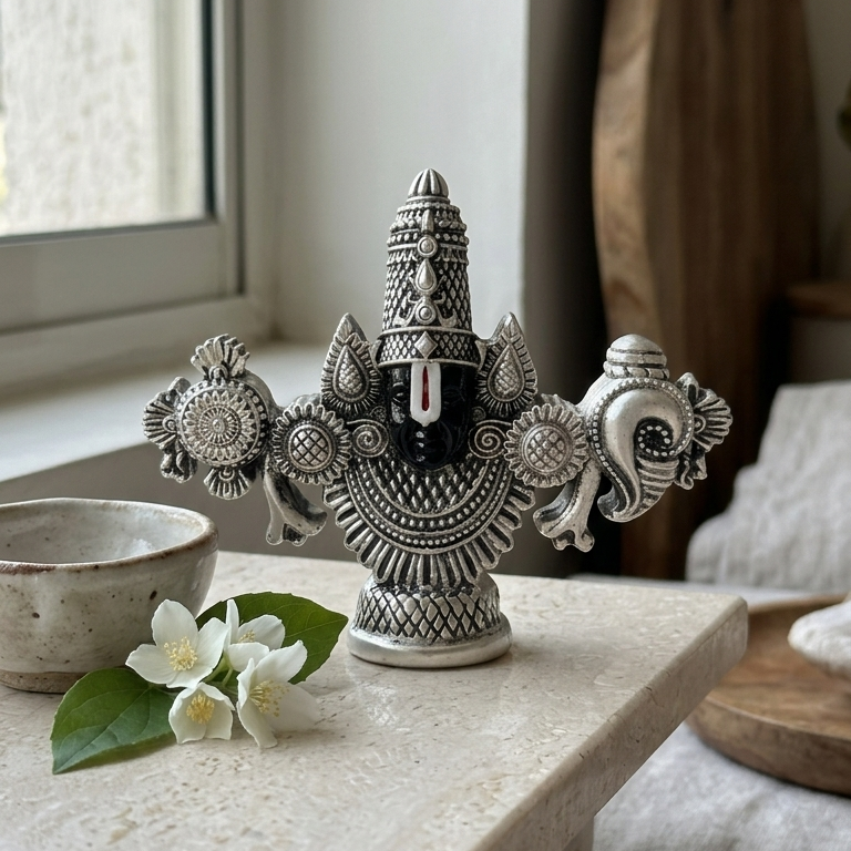 Balaji Face Idol 999 Silver Plated — 5 inch — divine gaze for home mandir — Belysa Collective
