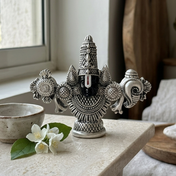 Balaji Face Idol 999 Silver Plated — 5 inch — divine gaze for home mandir — Belysa Collective