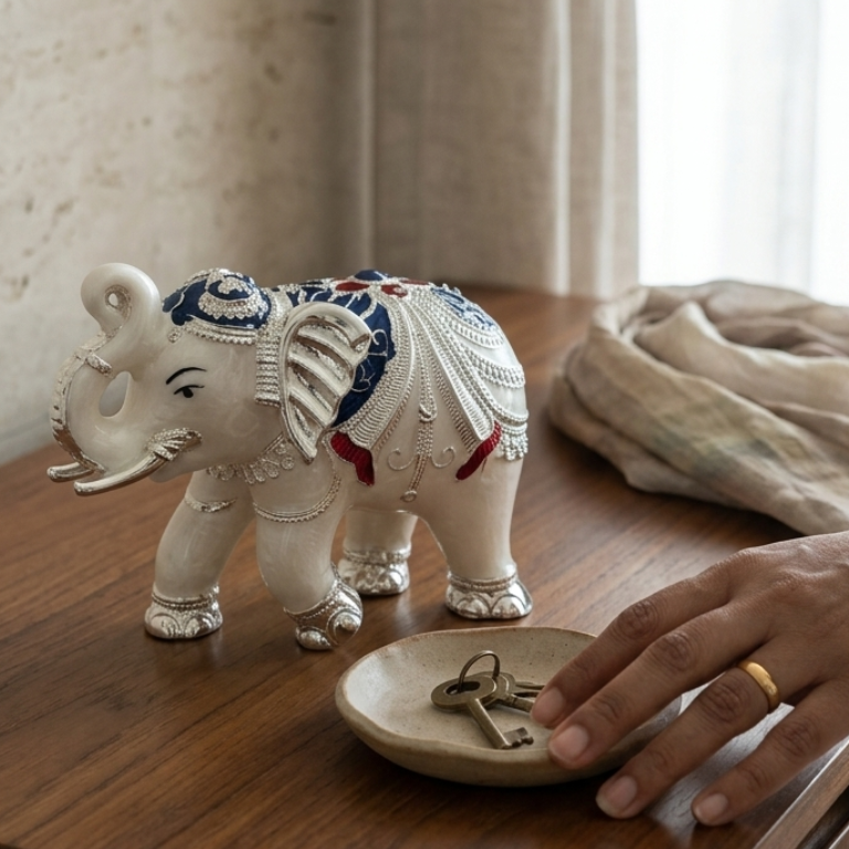 Sacred Elephant traditional Mena Work — 3 inch — front view — festive gift — Belysa Collective