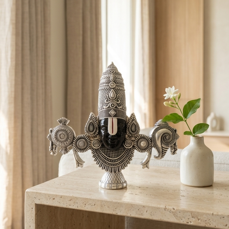 Balaji Face silver plated — 7 inch — side view — devotional home décor — Belysa Collective