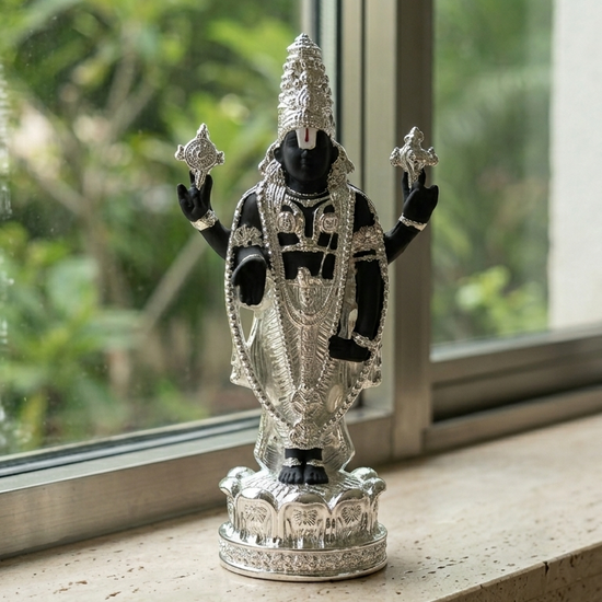 Tirupati Balaji Venkateswara — 5 inch silver plated — front view — Belysa Collective