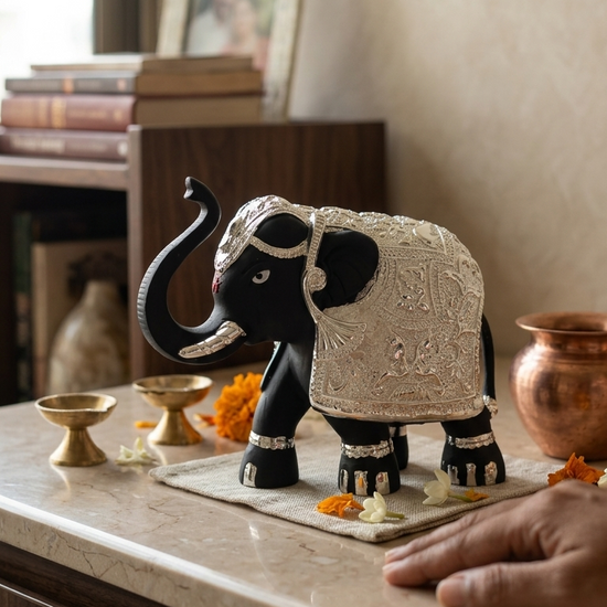 Sacred Elephant matte black finish — 3 inch — side view — contemporary home décor — Belysa Collective