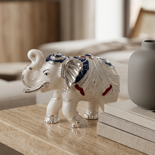 Sacred Elephant Mena Work idol — 3 inch — Rajasthani enamel — side view — Belysa Collective