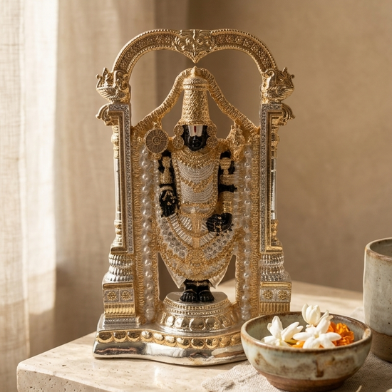 Srinivasa Mangapuram Balaji silver plated idol — 8 inch — side view — Belysa Collective