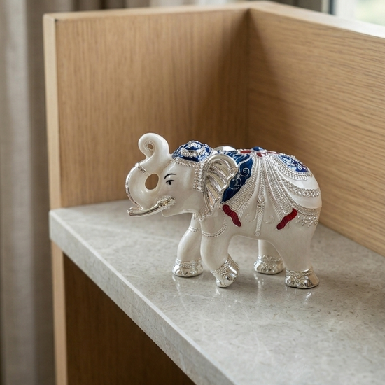 Elephant idol with Mena Work enamel detailing — 3 inch — detail view — Belysa Collective