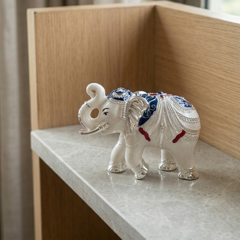 Elephant idol with Mena Work enamel detailing — 3 inch — detail view — Belysa Collective