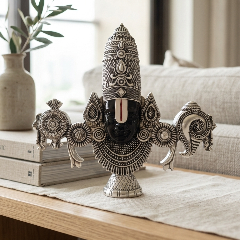 Balaji Face Idol 999 Silver Plated — 7 inch — commanding sacred centrepiece — Belysa Collective