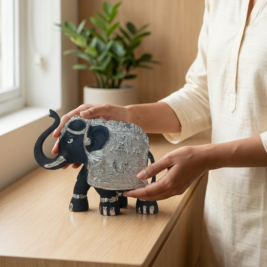 Sacred Elephant black finish — 3 inch — detail view — Belysa Collective