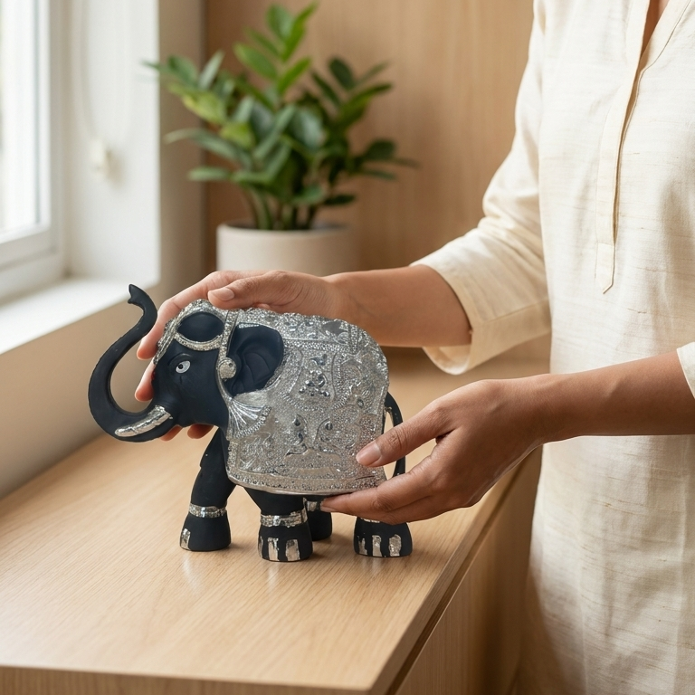 Sacred Elephant black finish — 3 inch — detail view — Belysa Collective